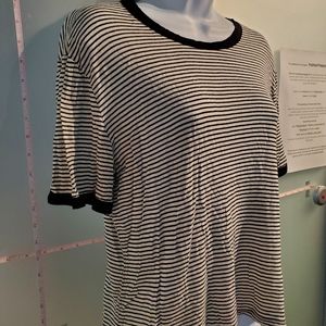 Black and White Striped Short Sleeved Top, Stretchy Material